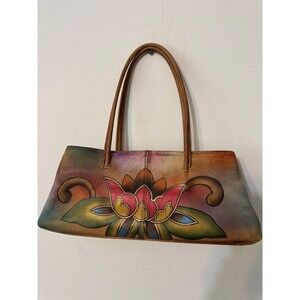 ANNA BY ANUSCHKA HANDPAINTED LEATHER PURSE LOTUS FLOWER nwot